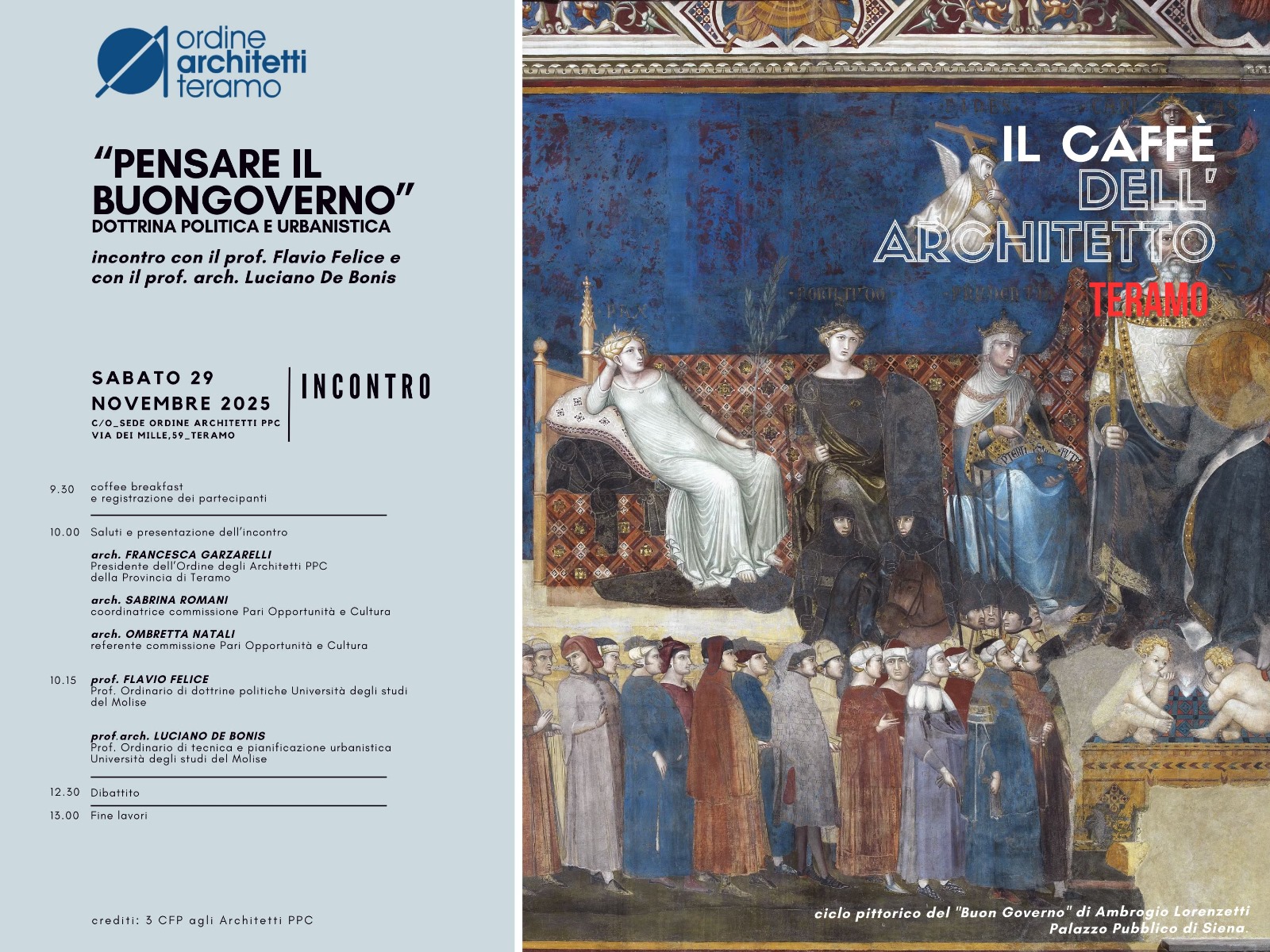 PENSARE IL BUONGOVERNO: Dottrina Politica e Urbanistica - Evento c/o Ordine degli Architetti di Teramo 29.11.2025- 3 cfp per i Geometri