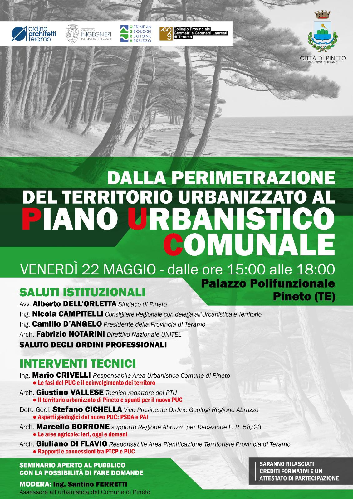 Seminario: Dalla Perimetrazione del Territorio Urbanizzato al Piano Urbanistico Comunale - Pineto (TE), 22.05.2026